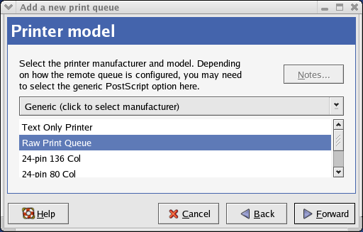 Choose a printer model